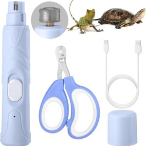 Lasnten Bearded Dragon Nail Grinder with Bearded Dragon Nail Clippers Rechargeable Pet Paw Trimmer Reptile Nail File with LED Lamp Grooming Tool for Reptile Lizard Turtle Iguana Bird Hedgehog