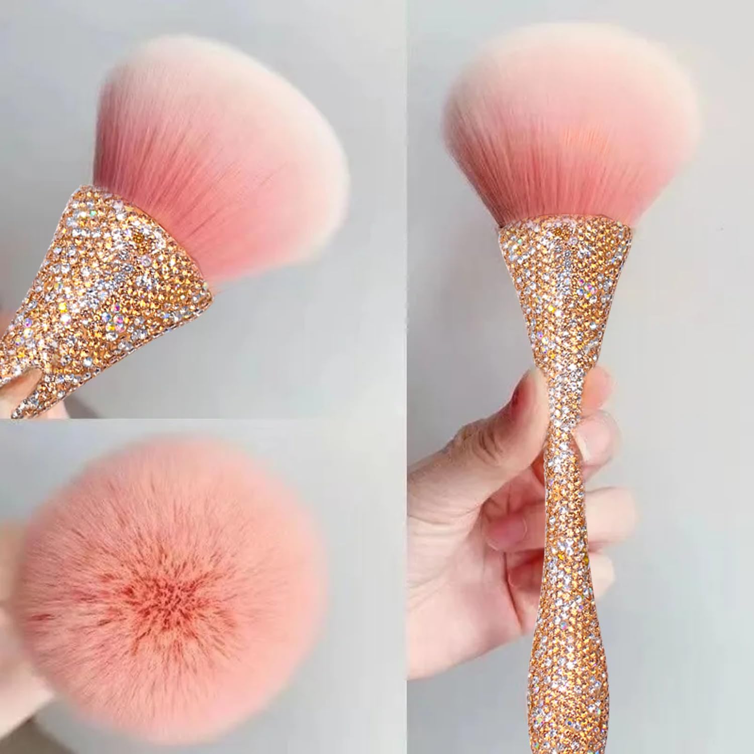 WOKOTO Gold Rhinestone Nail Dust Brush for Acrylic Nails and Makeup Blending Tools - Image 3
