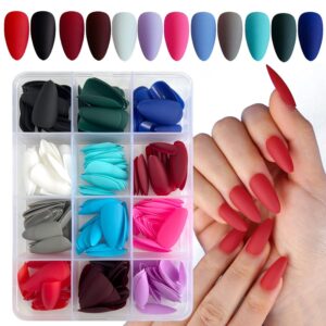 AddFavor Press on Nails Short Square Fake Nails, 12 Packs Short Nails Press ons Matte Acrylic False Nails Colored Fingernails Kit for Women