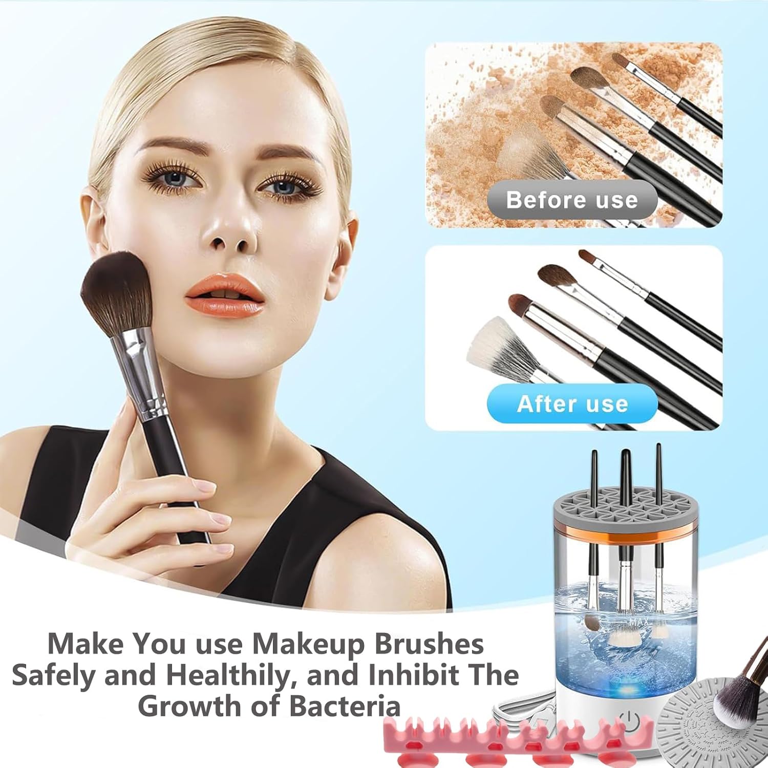 Automatic Electric Makeup Brush Cleaner, Deep Cleans All Brush Sizes, White - Image 4