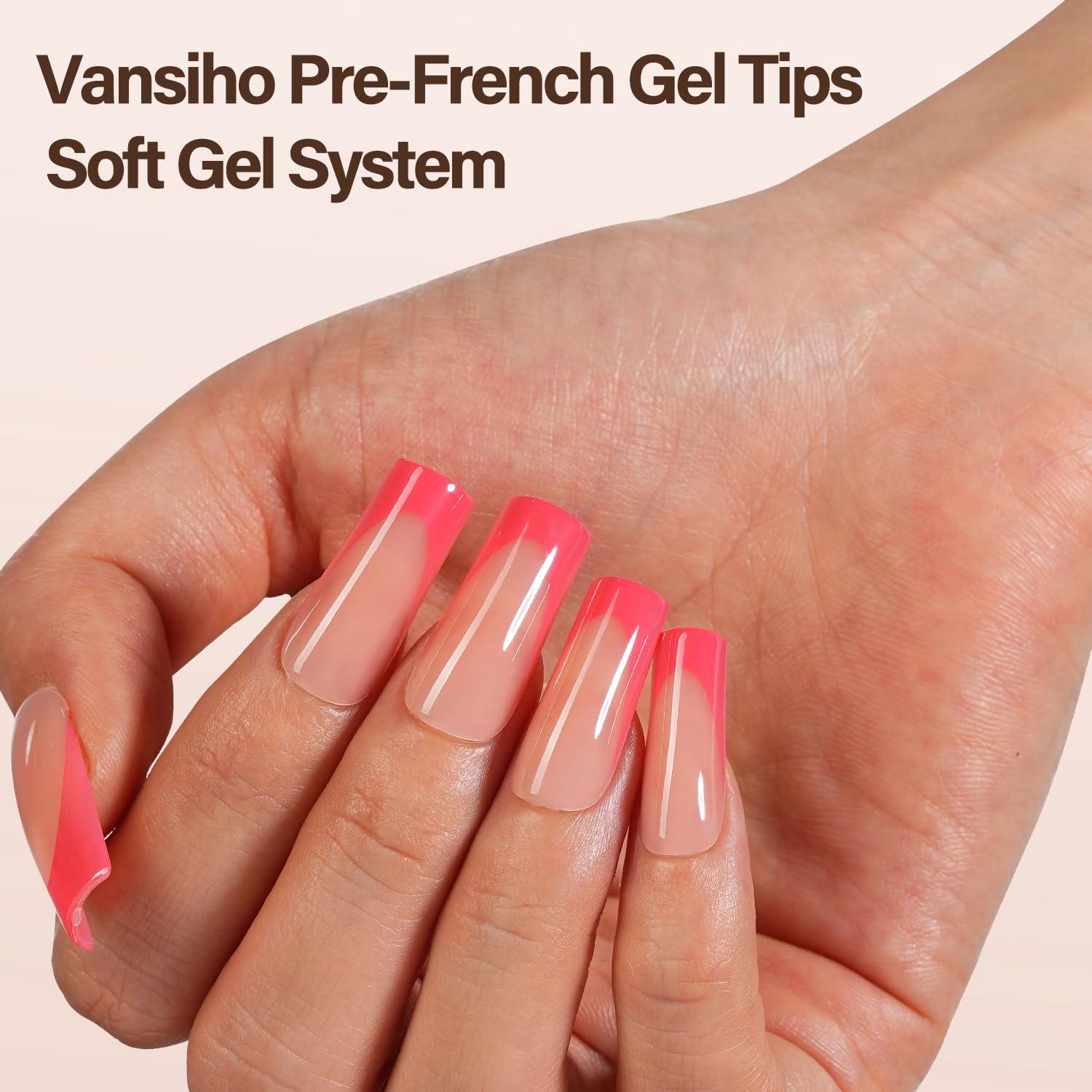 150Pcs Long Square Pink French Gel Nail Tips for DIY Nail Art, 15 Sizes - Image 2