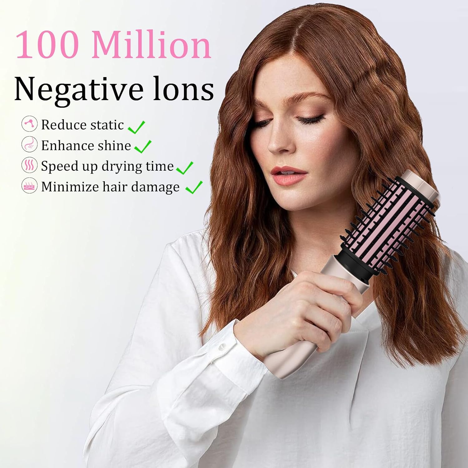 Portable Mini 3-in-1 Cordless Hair Curling Iron Brush with 7000mAh Battery, Blush Pink - Image 5