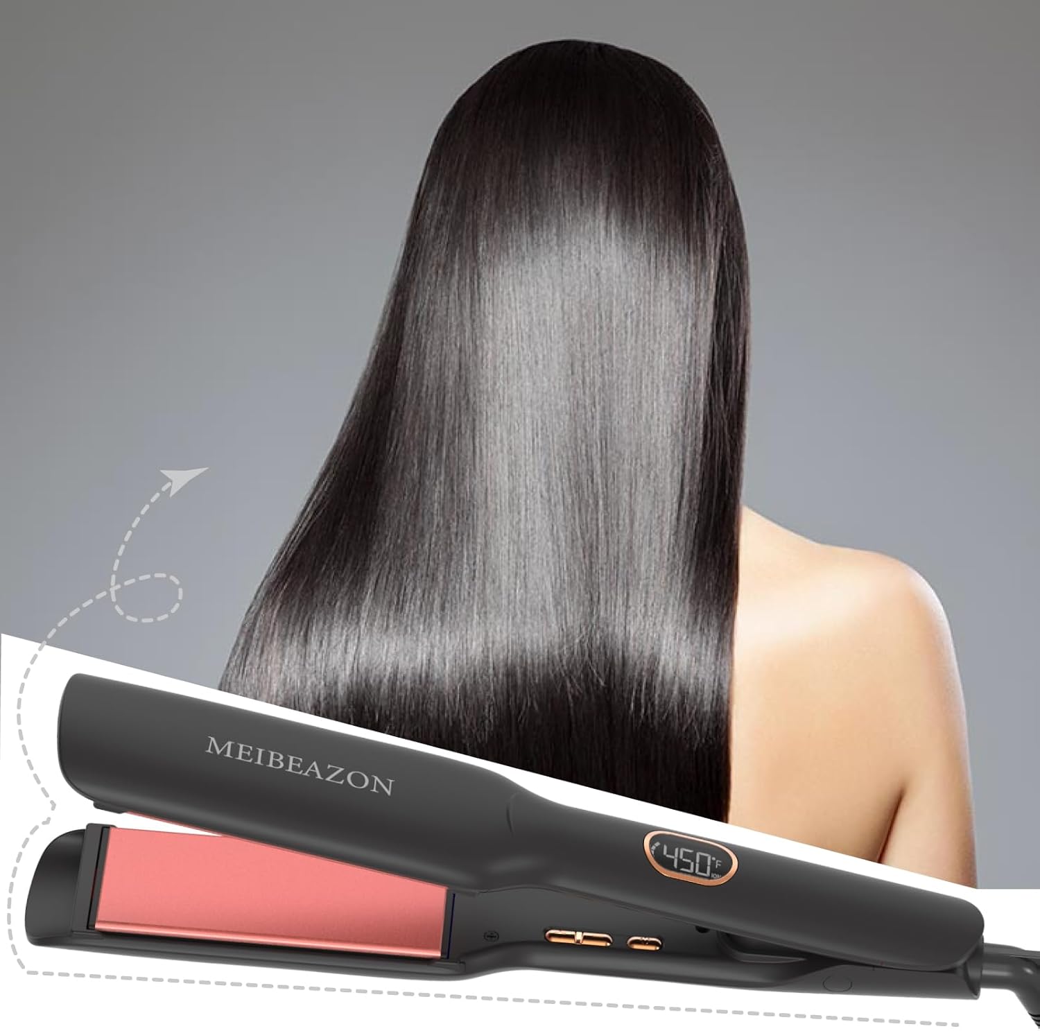 Extra Wide 1.7" Ceramic Flat Iron Hair Straightener with Digital Temperature Control - Image 7