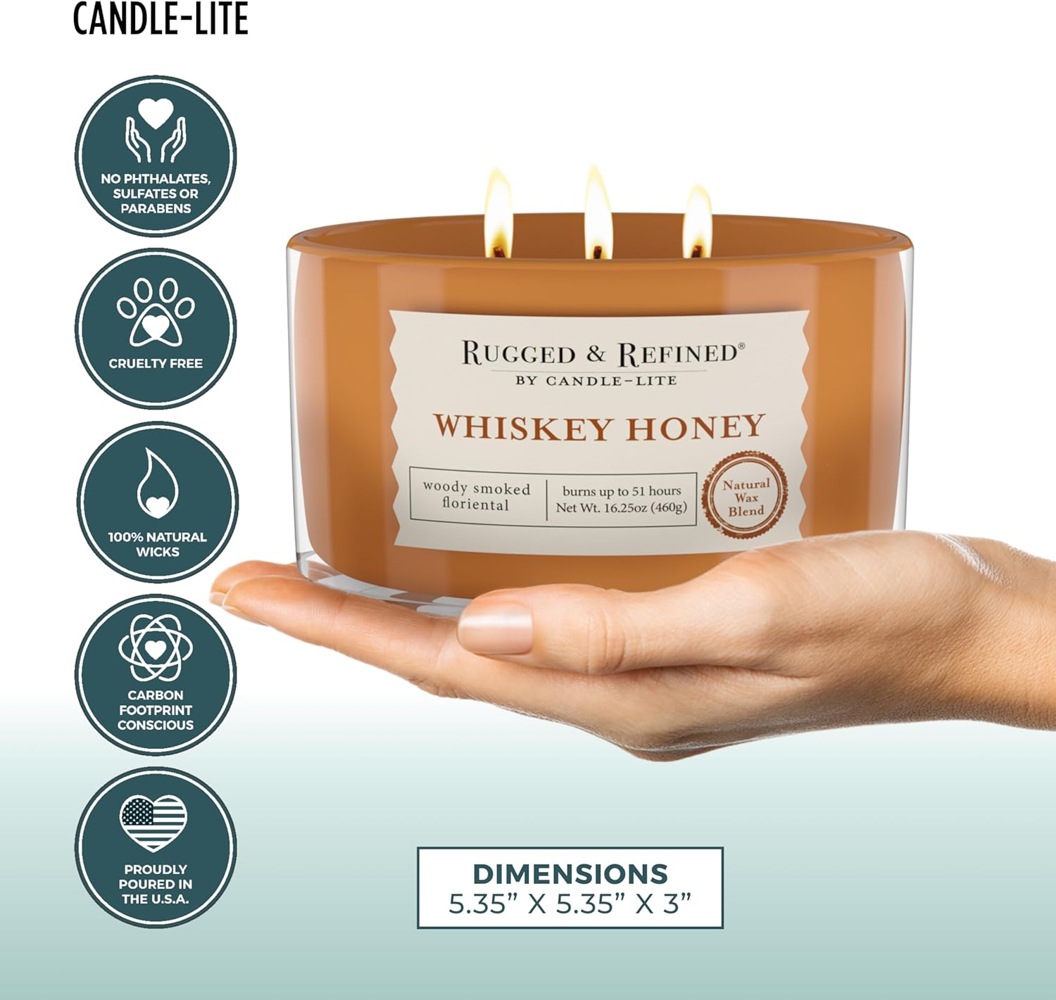 Candle-Lite Whiskey Honey Scented Candle for Men, 16.25 oz, 3-Wick, 51 Hour Burn Time - Image 4