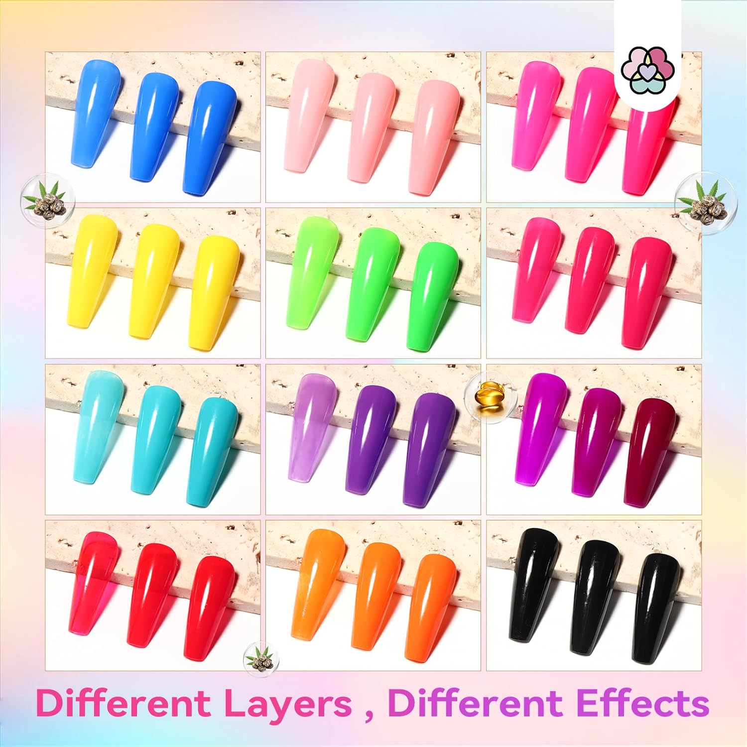 SAVILAND 12 Color Quick-Dry Nail Polish Set, Neon & Pastel Shades, 0.34 oz Bottles, Includes Base & Top Coat - Image 3