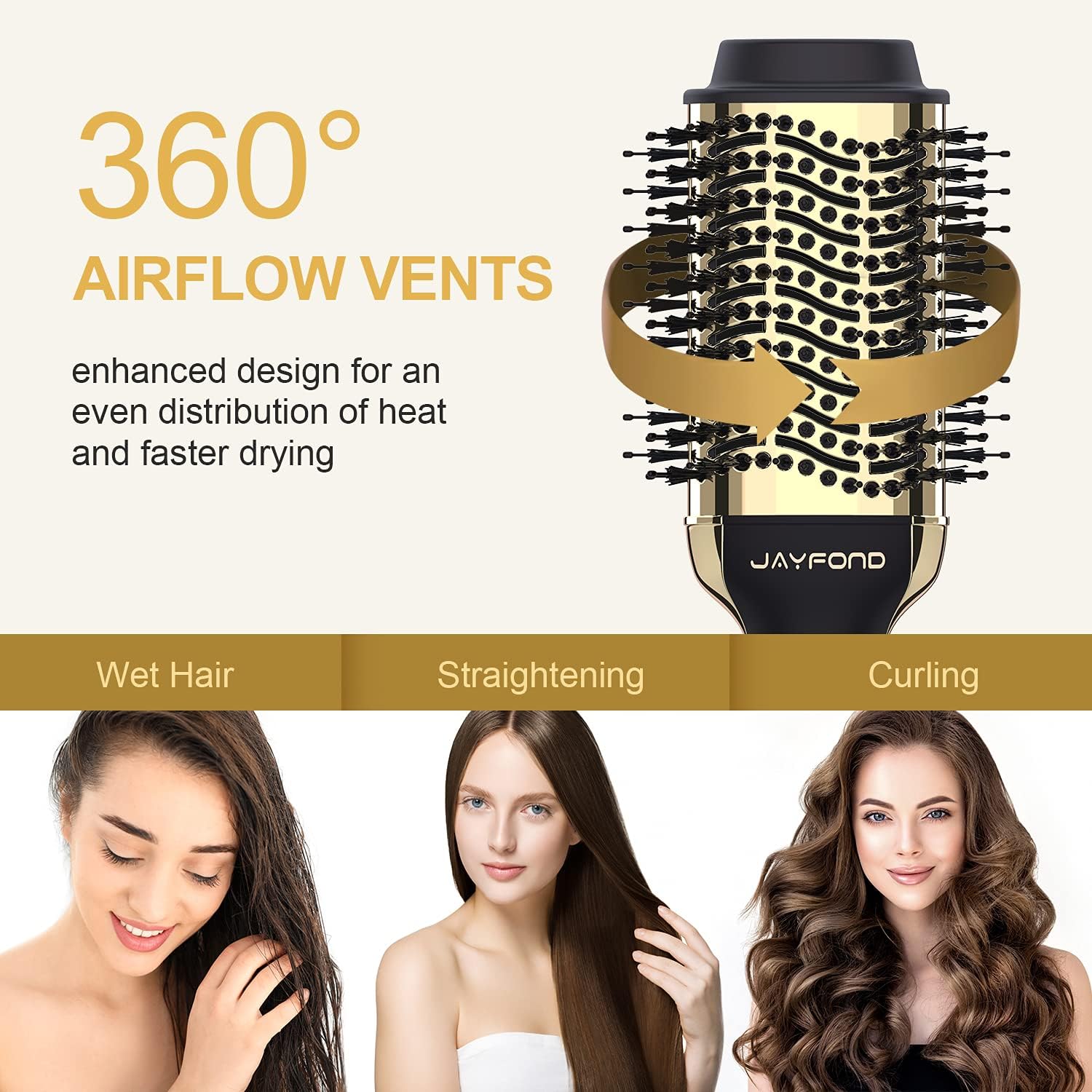 Gold 1.5-inch Hair Dryer Brush Volumizer with Ionic Technology and Swivel Cord - Image 4