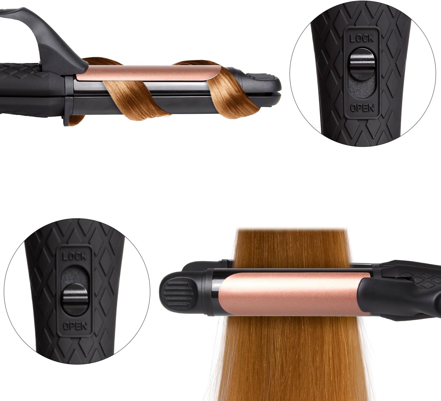 Black Dual Voltage 1 Inch 2-in-1 Curling Iron and Hair Straightener for Travel - Image 6