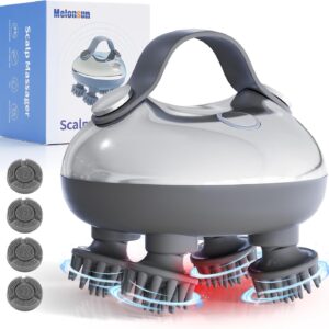 Portable Electric Scalp Massager - Rechargeable IPX7 Waterproof Heated Scalp Massager w/ 100 Kneading Nodes, 3 Speed Modes, 2 Massage Styles, 8 Claws for Scalp/Body Massage & Face Cleaning (Silver）
