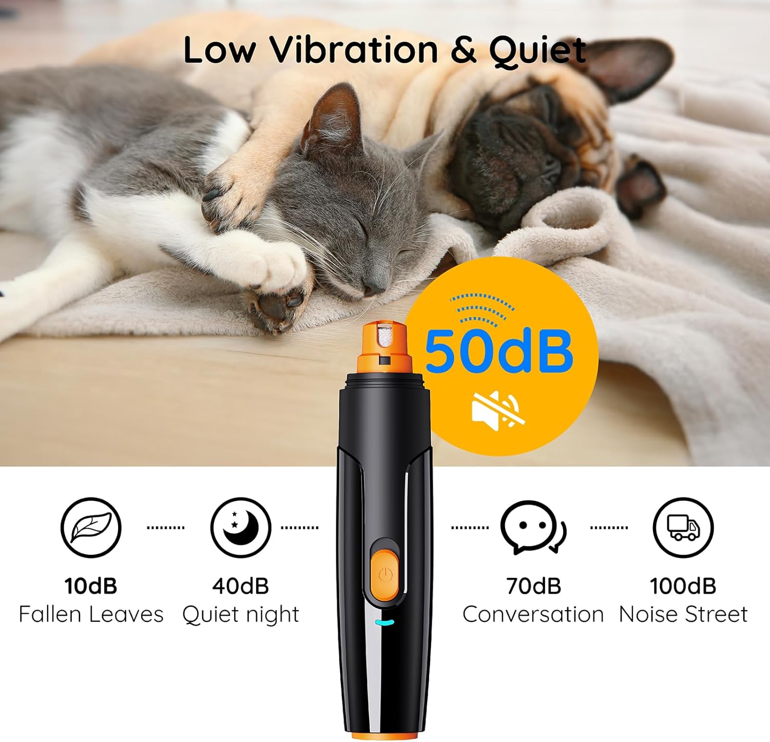 Bonve Rechargeable Pet Nail Grinder for Dogs and Cats, 2 Speeds, LED Lights, Small Size - Image 3