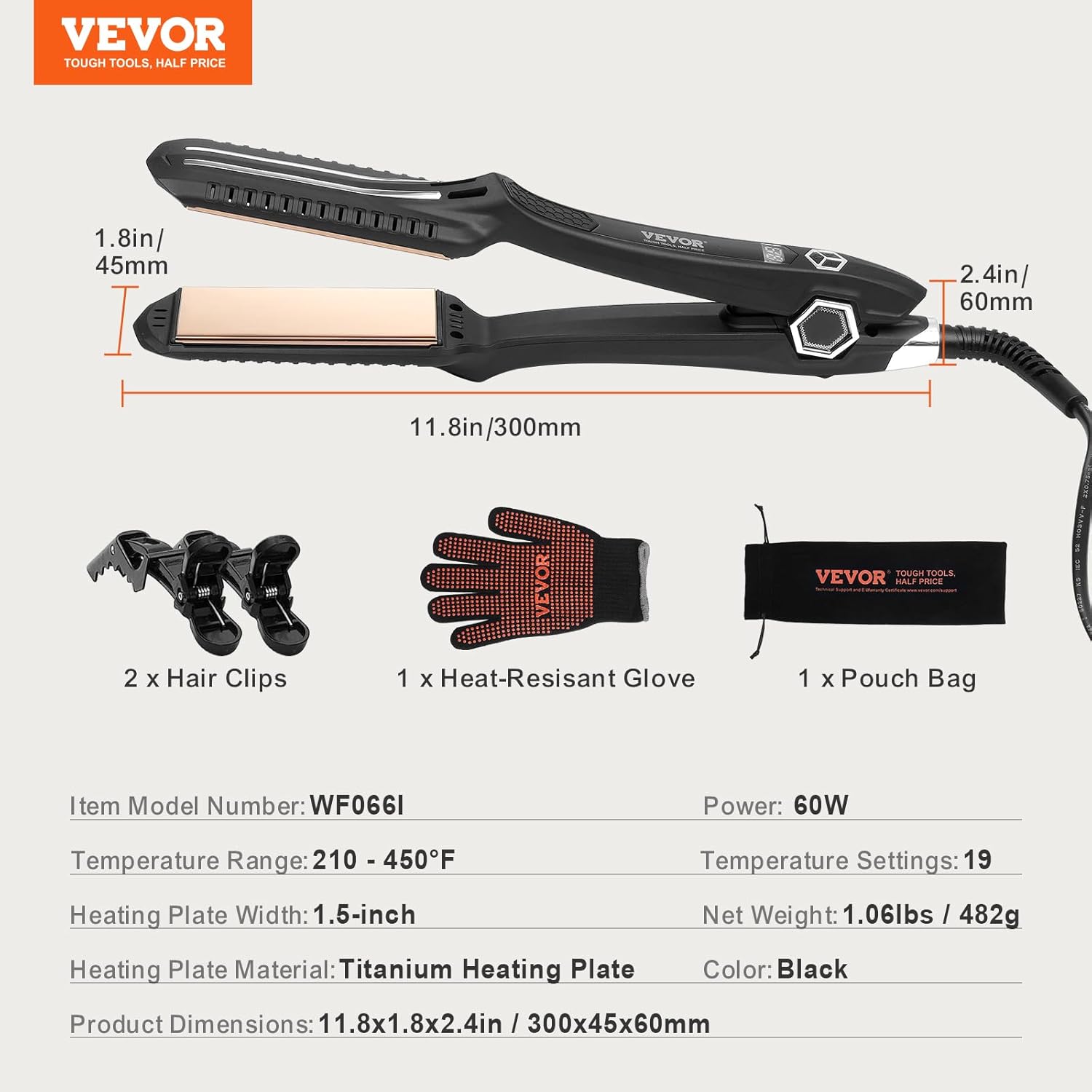 VEVOR 1.5-inch Titanium Flat Iron LCD Dual Infrared 19 Temp Levels - Image 7