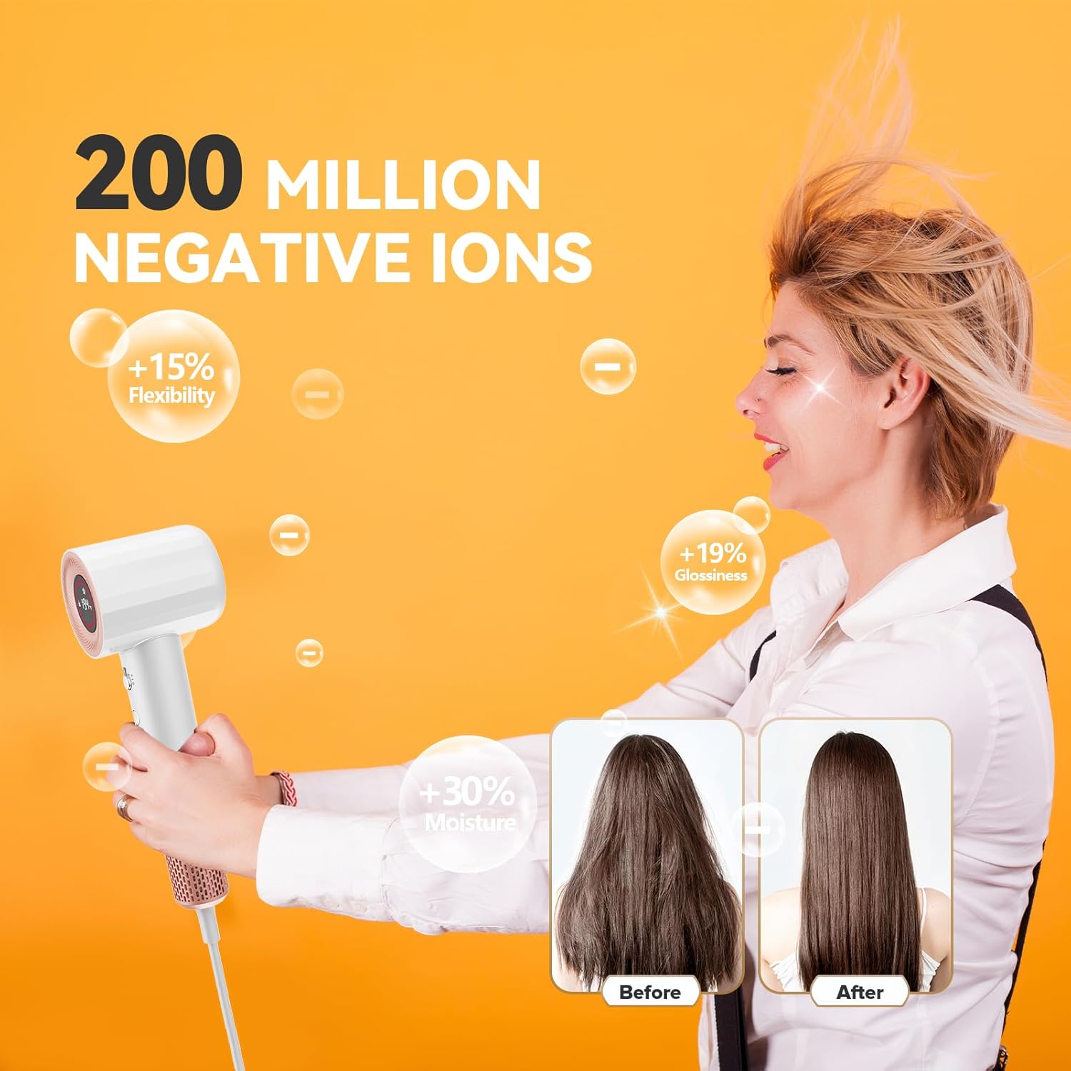1500W LCD High-Speed Ion Hair Dryer White with Diffuser and Brushless Motor - Image 7