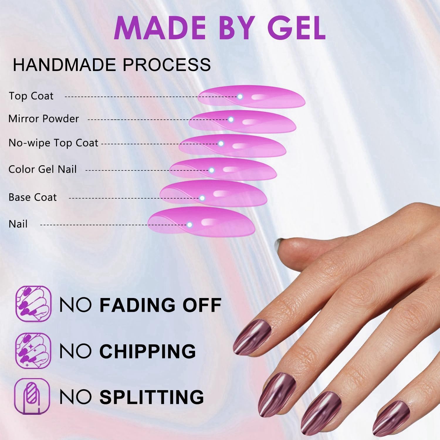 Hot Pink Chrome Medium Almond 24 Pcs Acrylic Press On Nails - Image 6