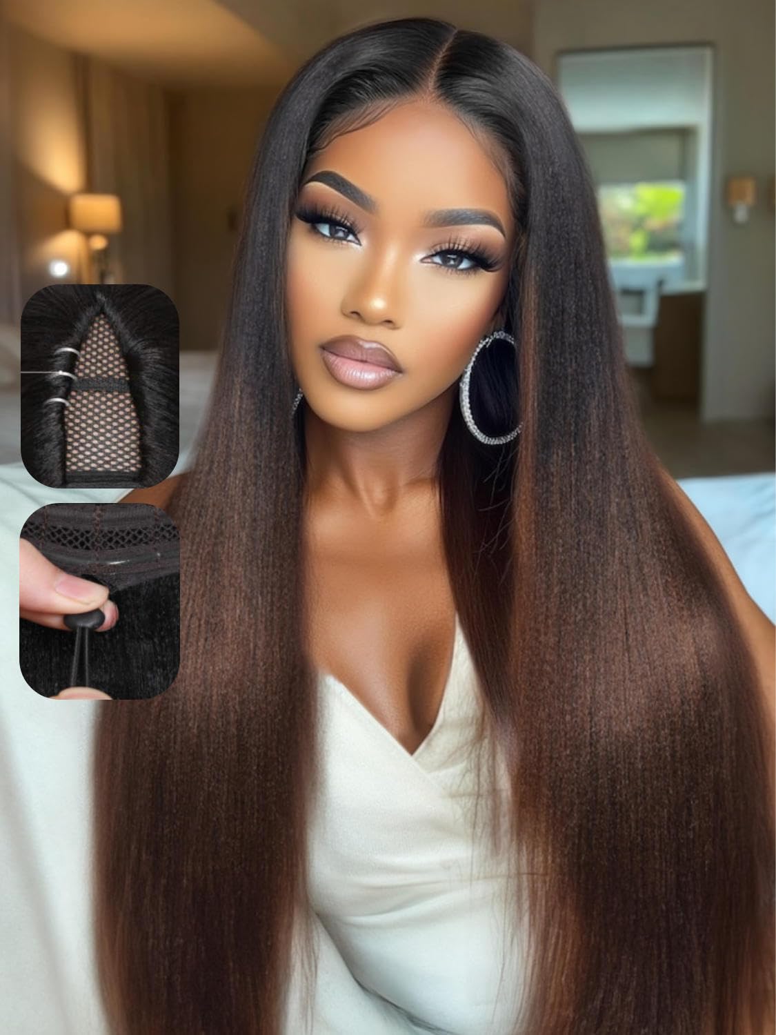 Beauty Forever EasiContour 18 Inch Yaki Straight Human Hair Wig 180% Density - Image 2