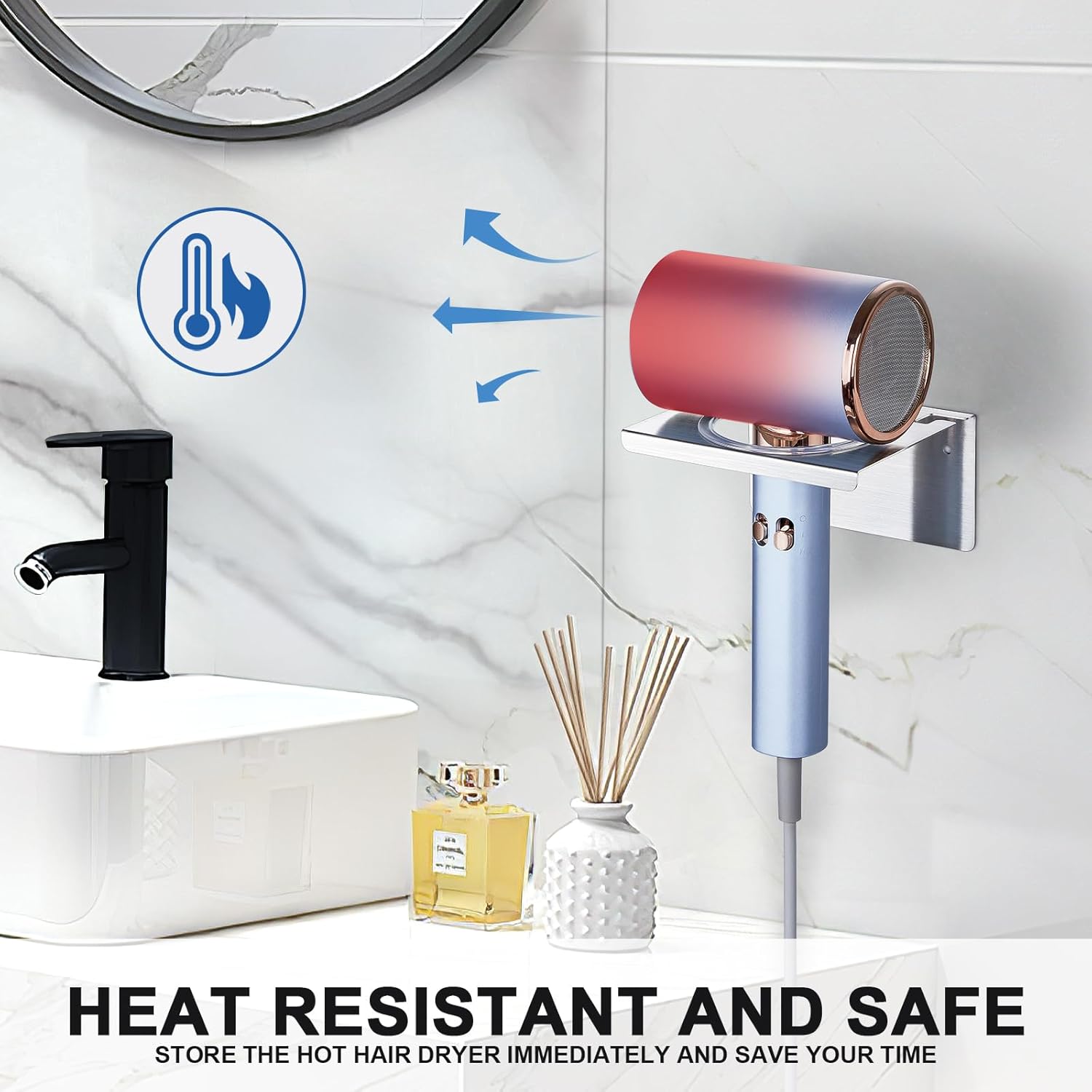 Stainless Steel Wall Mount Adhesive Hair Dryer Holder Organizer for Bathroom & Barber Shops - Image 6