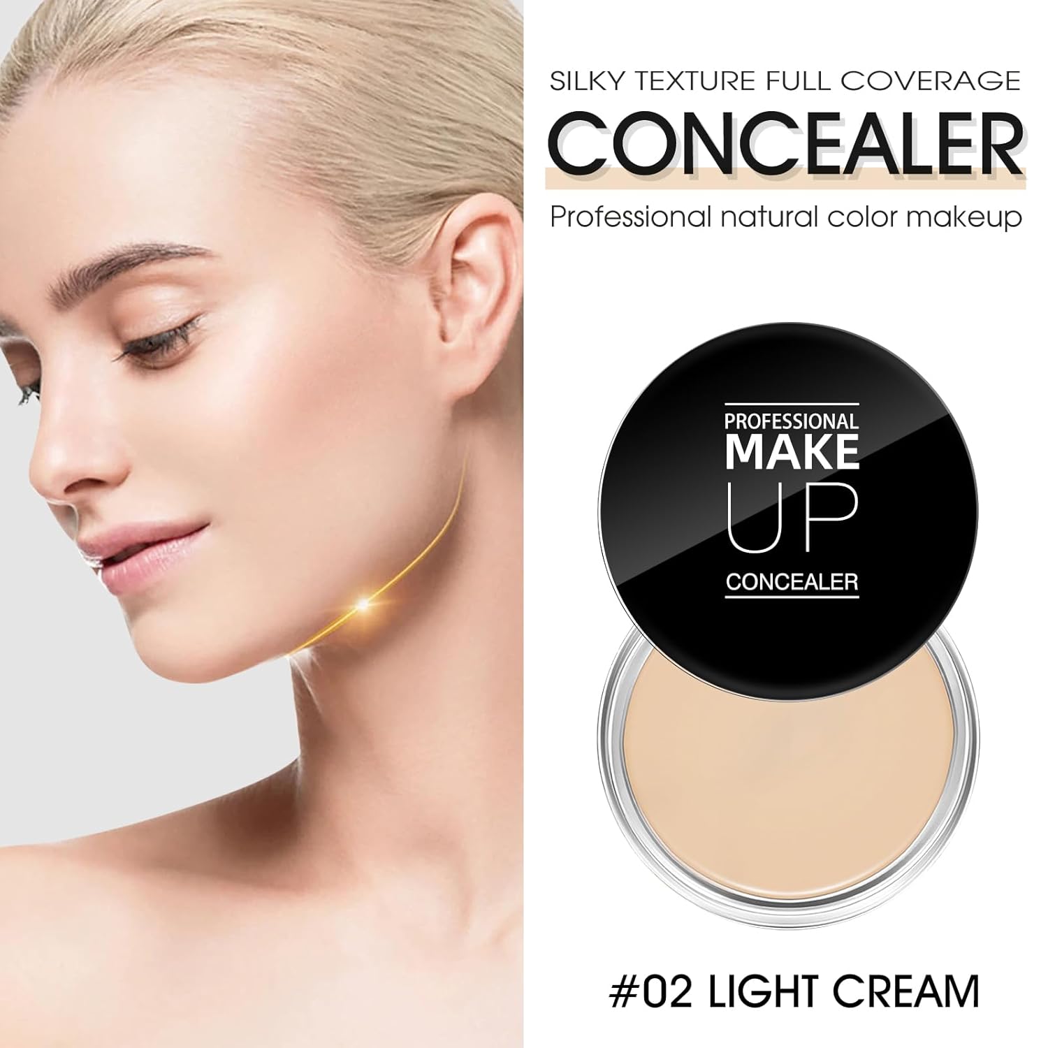 Waterproof Matte Full Coverage Cream Concealer Makeup Kit with Brush 0.35 oz #02 Light Cream - Image 2