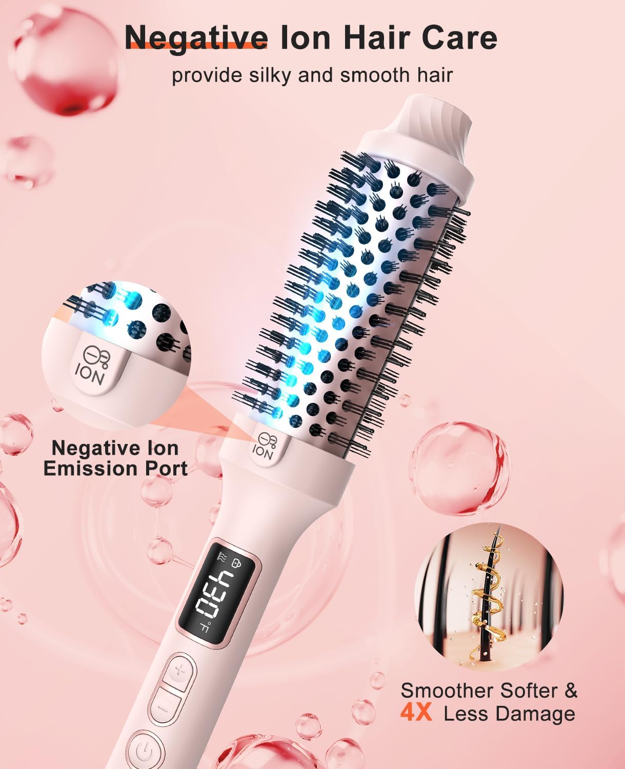 Nimmu Pink 1.5 Inch Heated Round Thermal Brush 10 Temp Settings Travel Friendly - Image 4