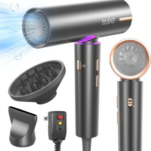 YASHE Hair Dryer with Diffuser, 1400W High-Speed Brushless Motor, 110,000 RPM Fast Drying of All Hair Types, Thermo-Control Negative Ionic Blow Dryer, 4 Temps & 3 Speeds, Lightweight for Home Travel