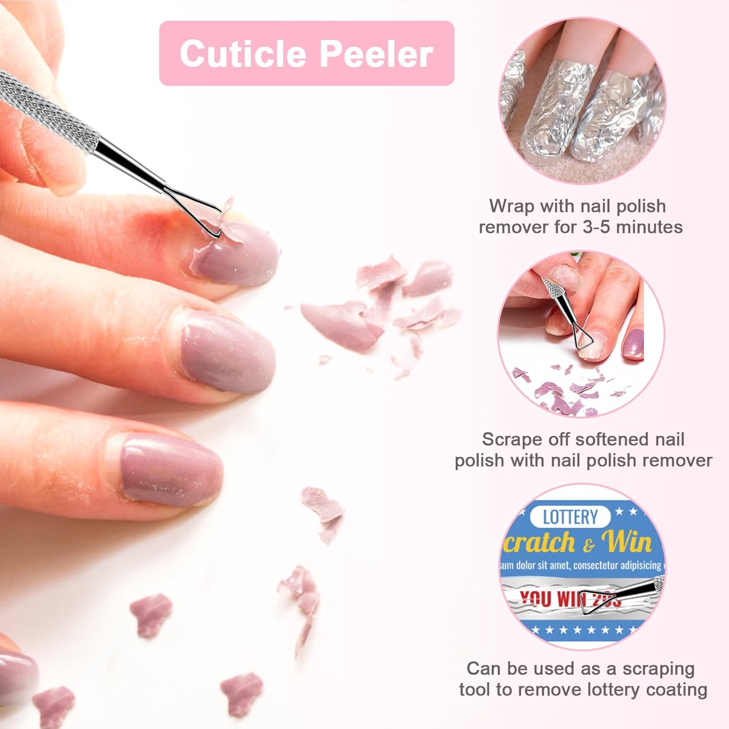 HOFASON 2 PCS Stainless Steel Cuticle Pusher Nail Polish Remover Tool Set for Home Use - Image 5