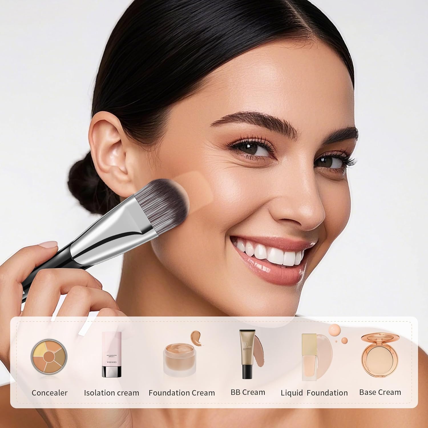 DUcare Premium Synthetic Hair Flat Foundation Brush for Liquid Makeup Multi-Purpose Size - Image 4