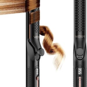 Airflow Styler Curling Iron 1 Inch Extral Long Plate, Dual Voltage Hair Straightener and Curler 2 in 1 for All Hair,Travel Flat Iron Hair Curler Ceramic