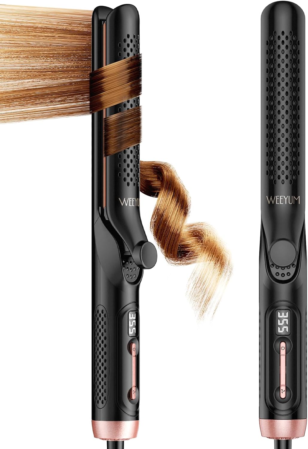 Airflow Styler Curling Iron 1 Inch Extral Long Plate, Dual Voltage Hair Straightener and Curler 2 in 1 for All Hair,Travel Flat Iron Hair Curler Ceramic