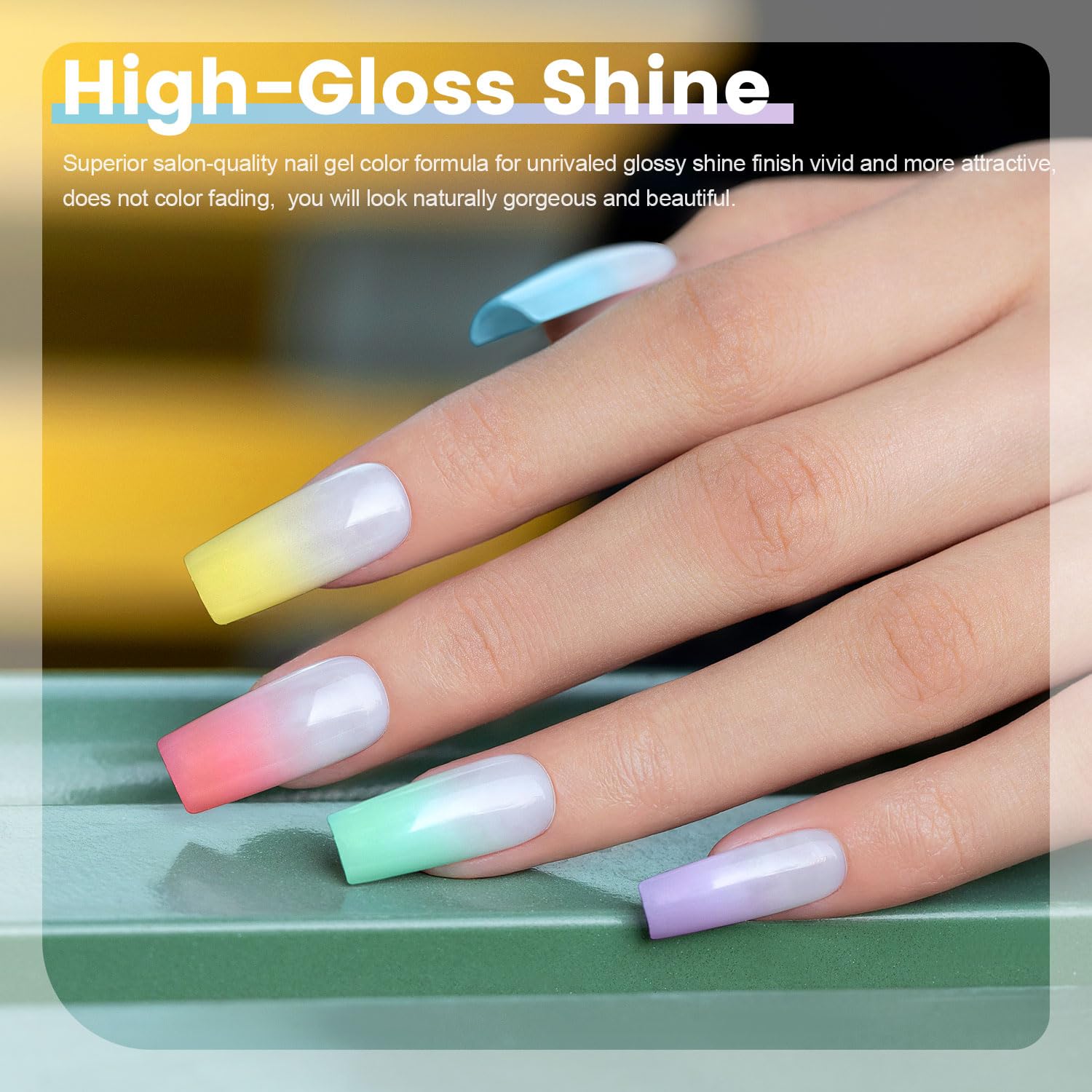 RARJSM 6Pcs Ombre Gel Polish Set with Sponges and Nail Brush for DIY Nail Art - Image 4
