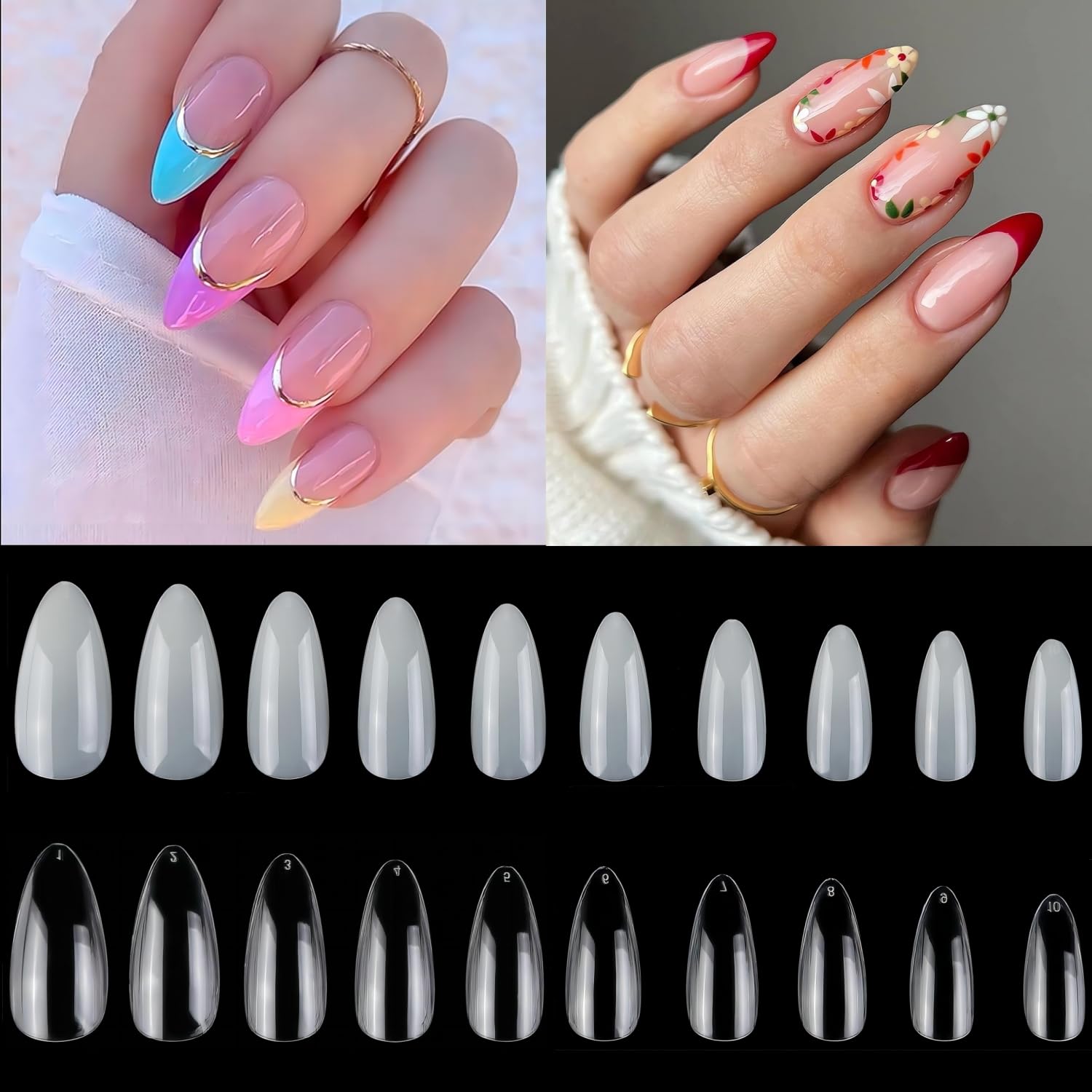 1000pcs Short Almond Nail Tips, 10 Sizes Soft Gel Full Cover Acrylic, Includes Storage Box - Image 2
