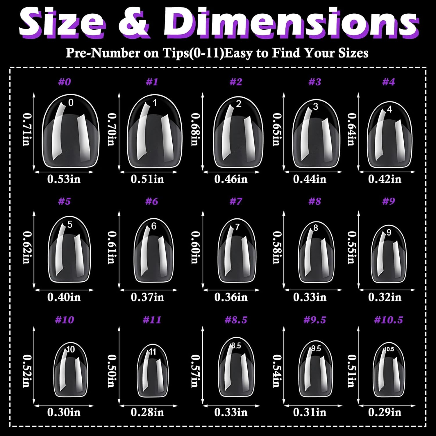 LoveOurHome 360pc Clear Short Oval Gel Extension Press-On Nails - 15 Sizes Included - Image 2