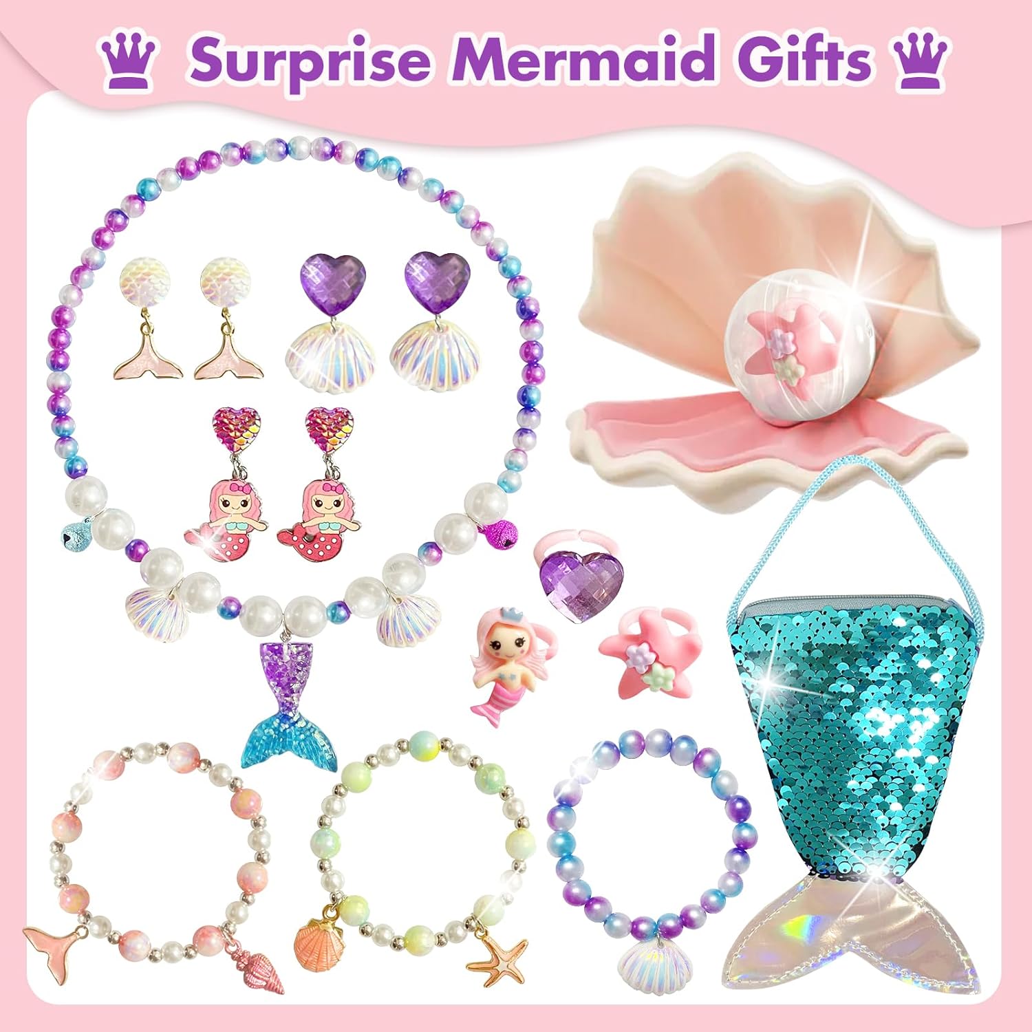 Mermaid Bath Bombs for Kids, 9 Pc Natural Handmade Toy Surprise Set - Image 2