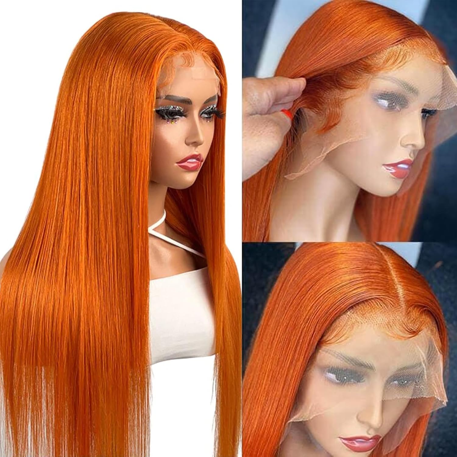 Ginger Orange 13x6 Lace Front Wig for Women, 30 Inch Straight Human Hair, 180% Density - Image 7