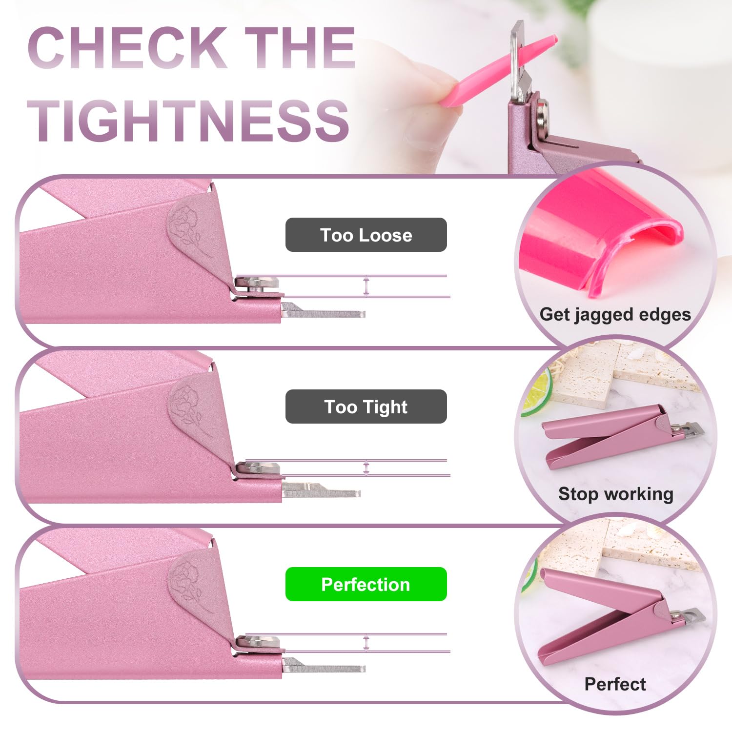 Light Pink Matte Nail Clippers with Magnetic Sizers for Acrylic and Artificial Nails - Image 5