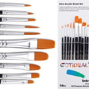 GOTIDEAL Paint Brush Set, 10 Pcs Round Pointed Tip, Small Nylon Hair Brushes for Acrylic, Oil and Gouache,Body, Face Nail Art and Rock Painting, Perfect for Kids & Adult