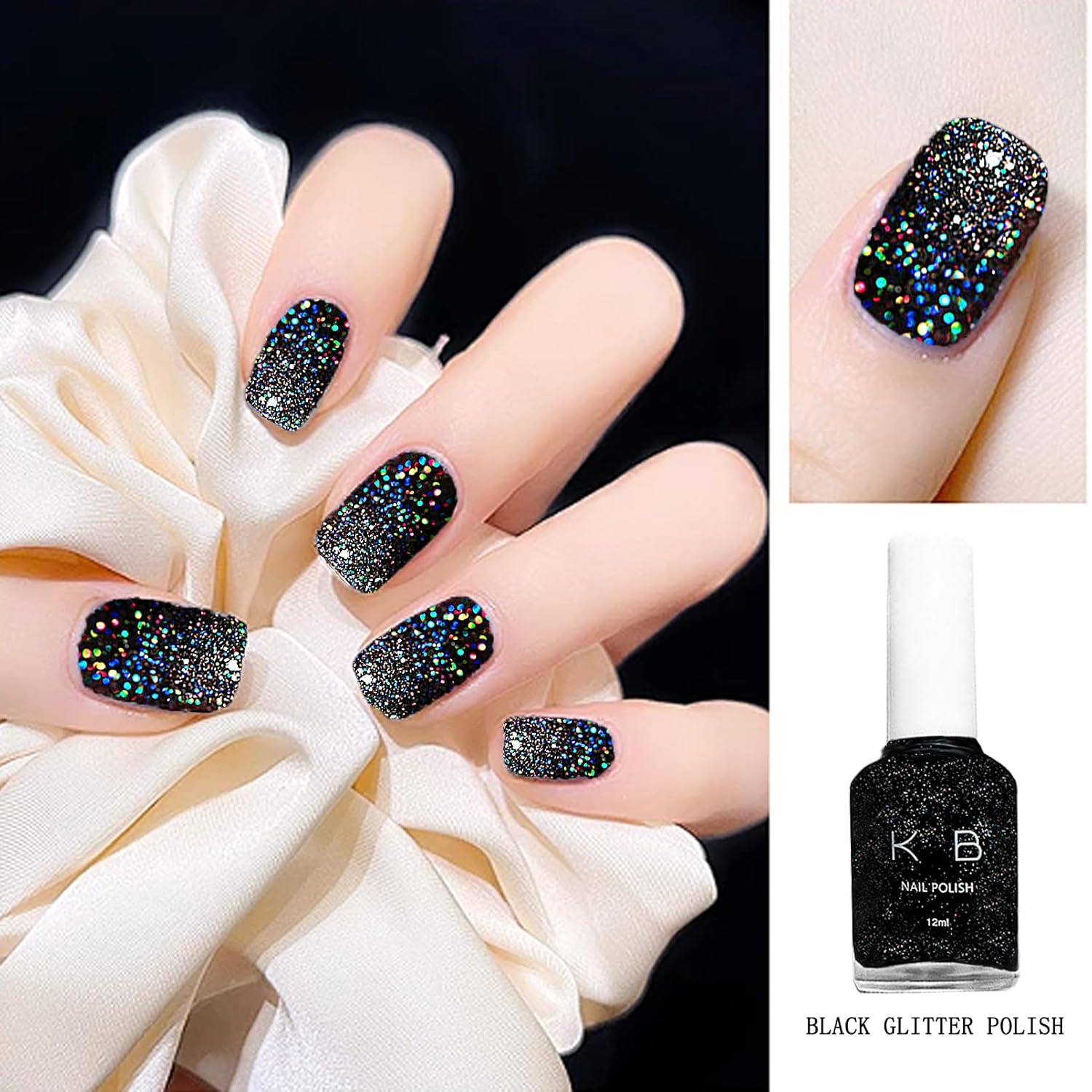 Sparkling Black Glitter Rapid Dry Gel Nail Polish for Women and Girls, No UV Lamp Required - Image 3