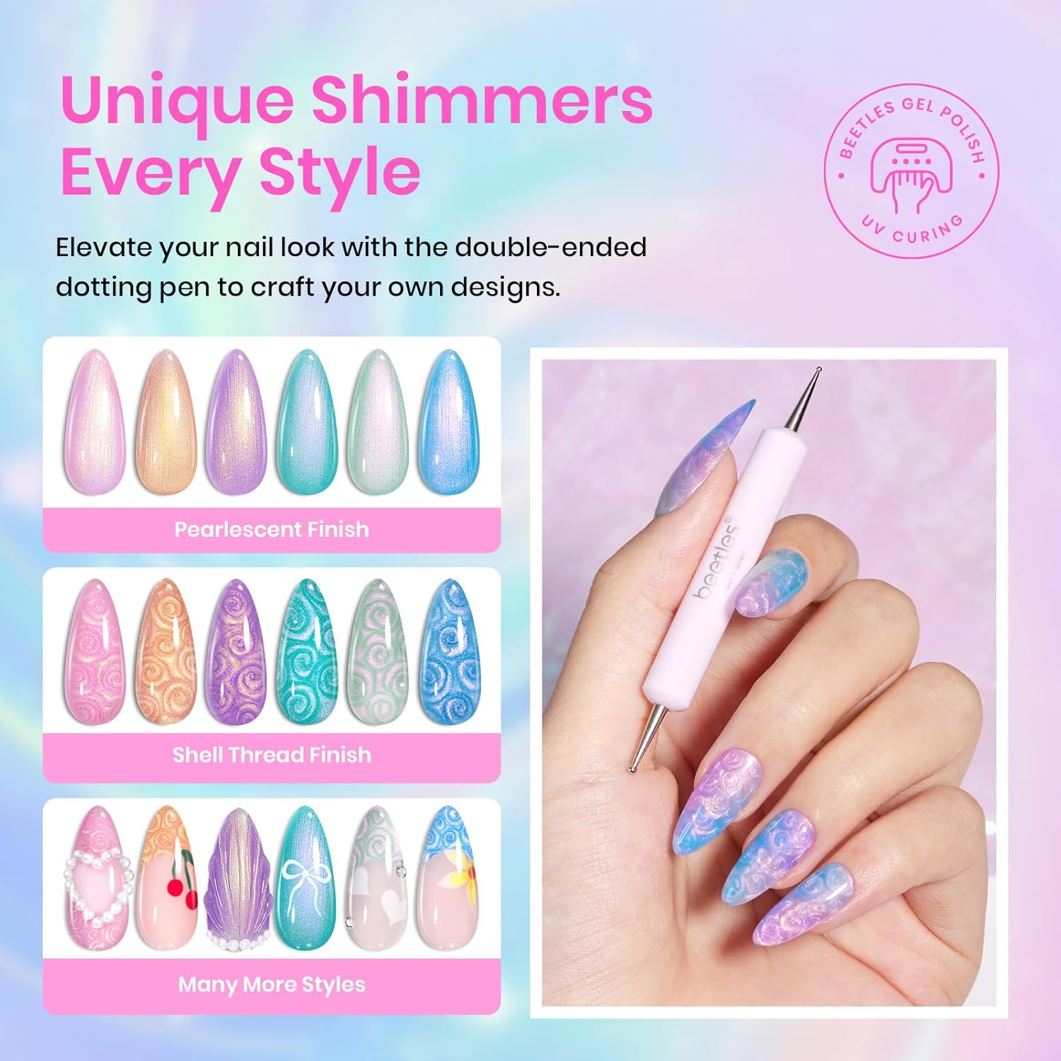 Beetles Pearl Gel Polish Set 6 Shimmer Glitter Colors for DIY Manicure Gift - Image 4