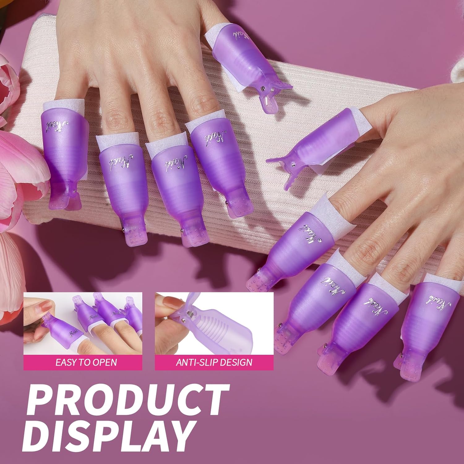 FANDAMEI 100ml Gel Nail Polish Remover Kit with 10 Purple Clips and 500 Cotton Pads - Image 6