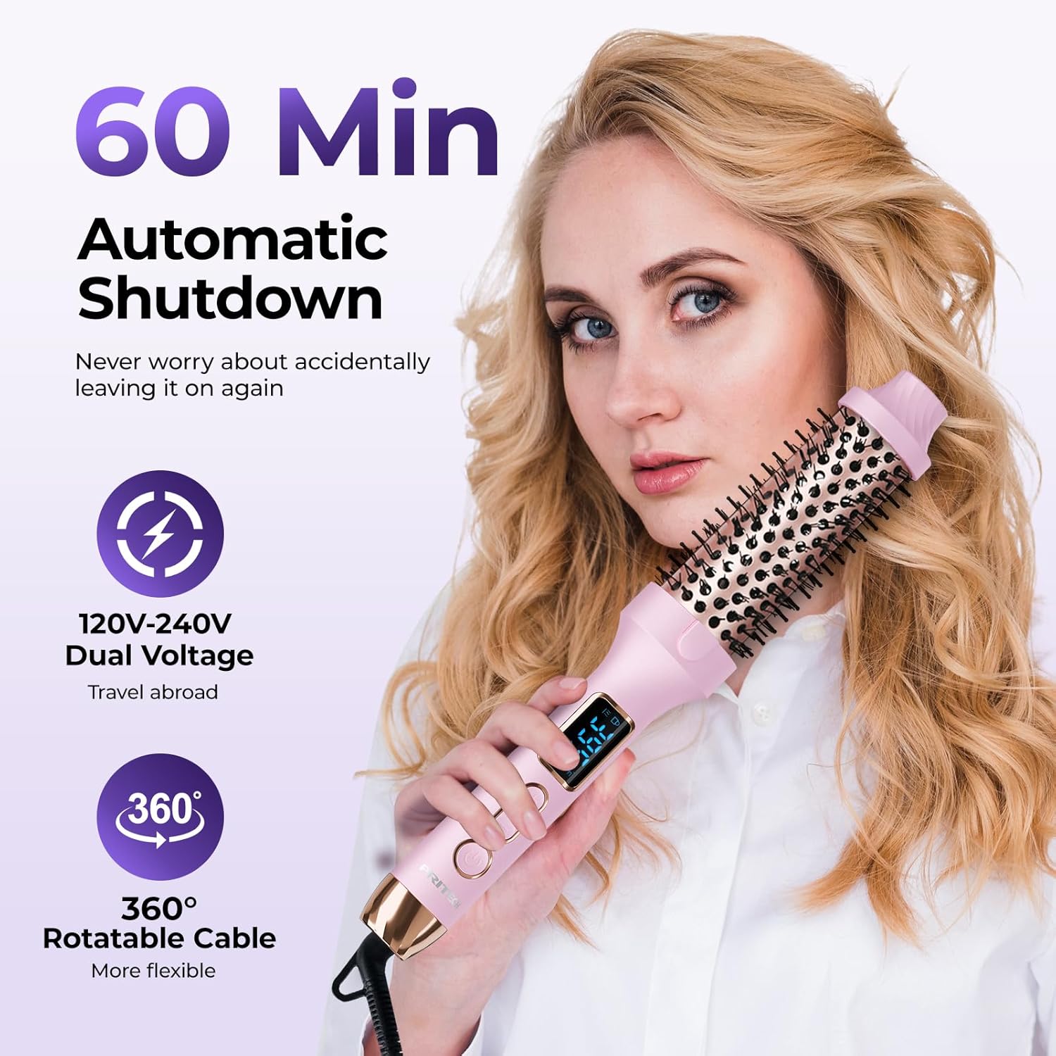 PRITECH 1.5 Inch Heated Round Styling Brush with Adjustable Temperature Control - Image 5