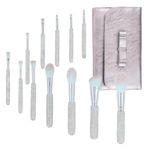 Makeup Brushes Bling Crystal Professional Face Cosmetics Blending Liquid Foundation Powder Concealer Eye Shadows Make Up Beauty Tool Glitter(12PCS) (Purely Handmade) (White)