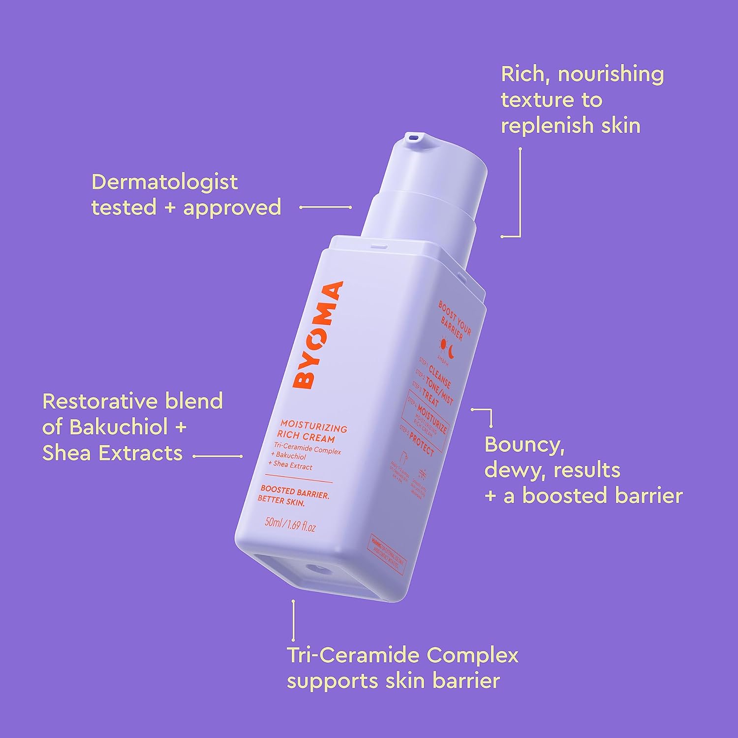 BYOMA Moisturizing Rich Cream 1.69 oz Barrier Repair Lotion with Bakuchiol for Dry Skin - Image 3