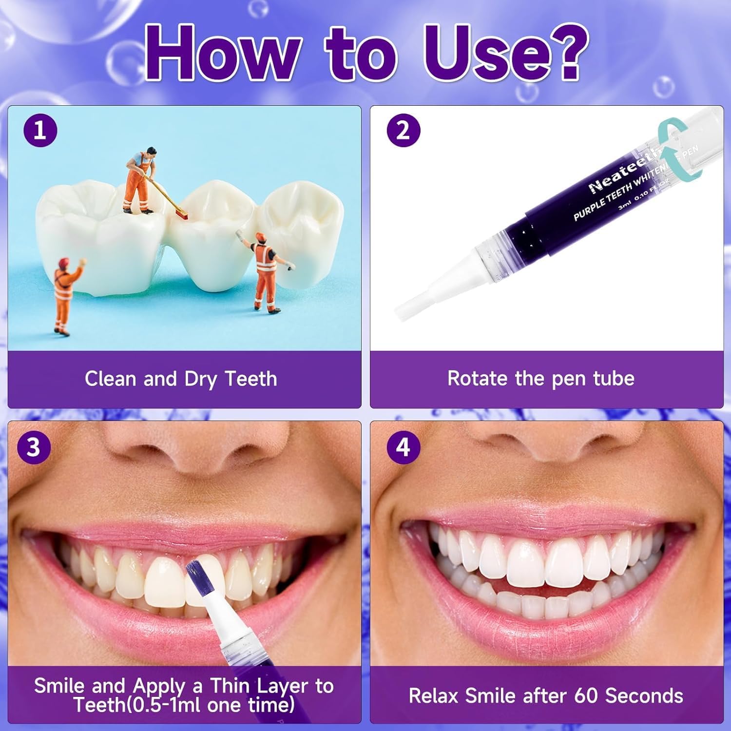 Purple Teeth Whitening Pen Set 3 Pack Instant Gel for Easy Stain Removal - Image 3