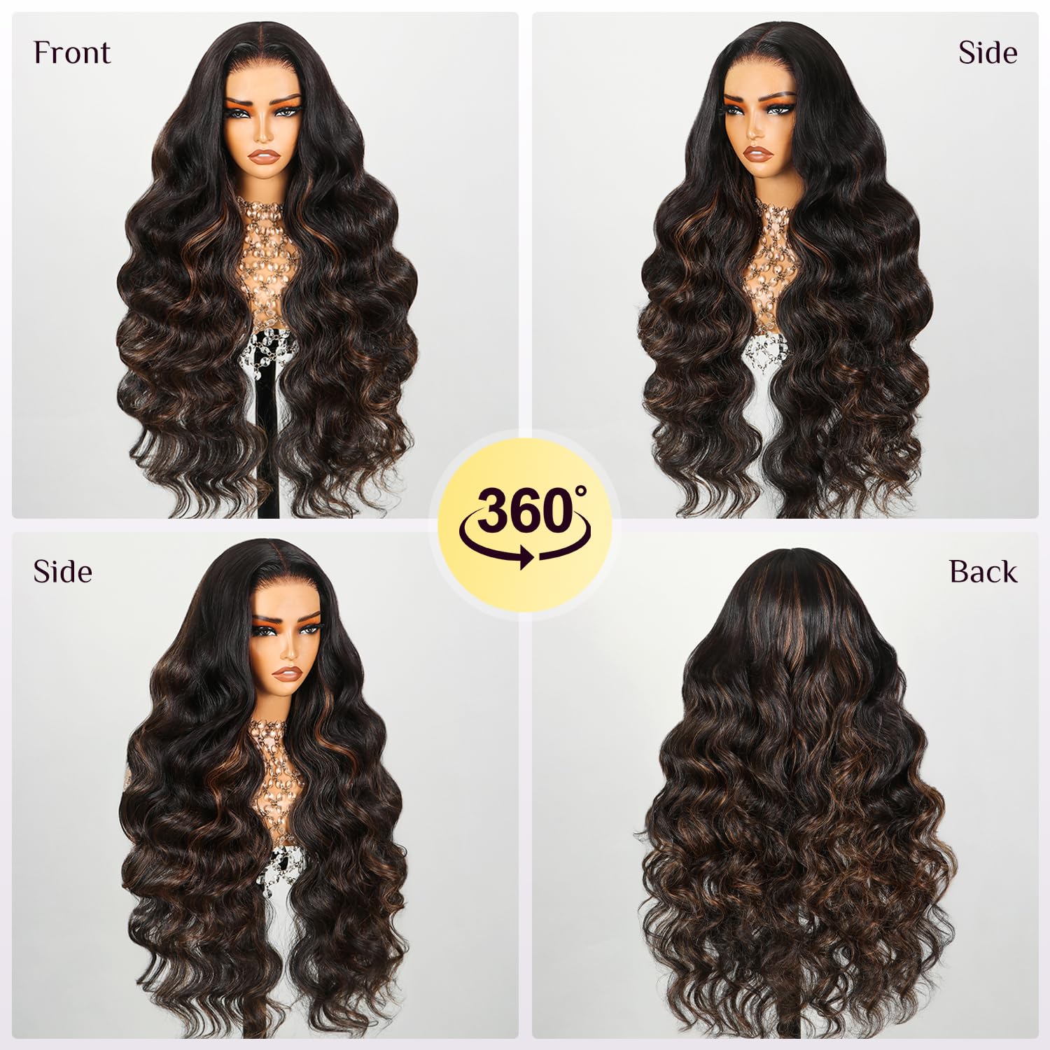 TESLAL 22 Inch 260% Density Body Wave Glueless Pre Cut Lace Wig with Highlights - Image 8
