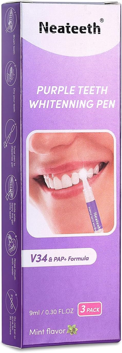 Purple Teeth Whitening Pen, 3 Packs Teeth Whitening Gel Pens, Instant Pens for Tooth Stain Removal