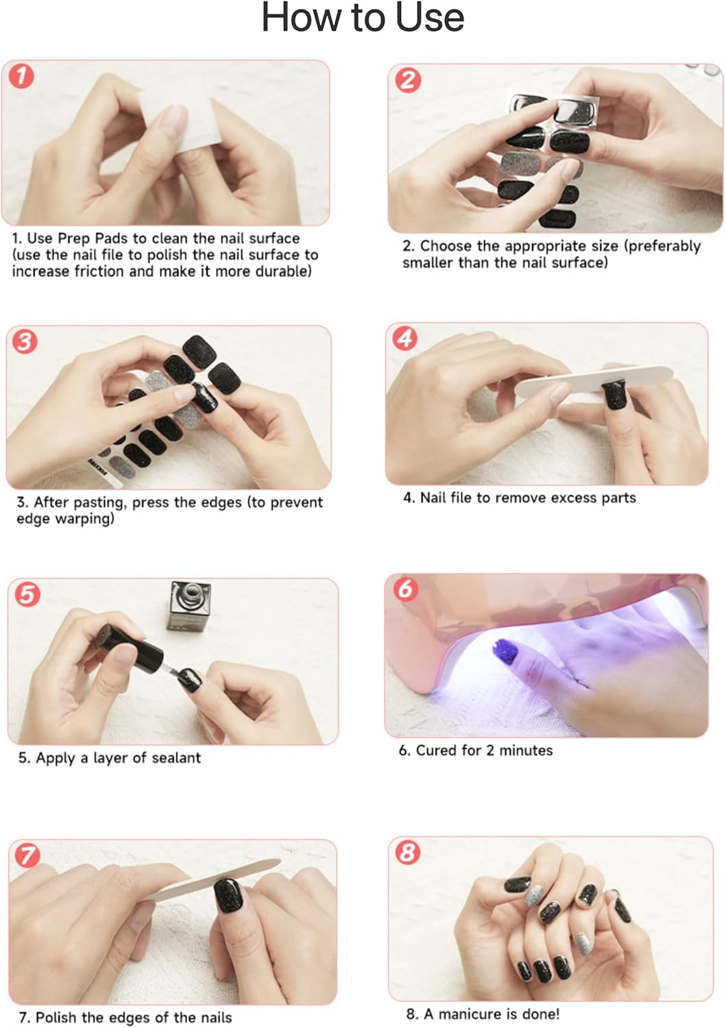 Moonstone Semi-Cured Gel Pedicure Strips 26 Piece Kit Easy Apply - Image 6