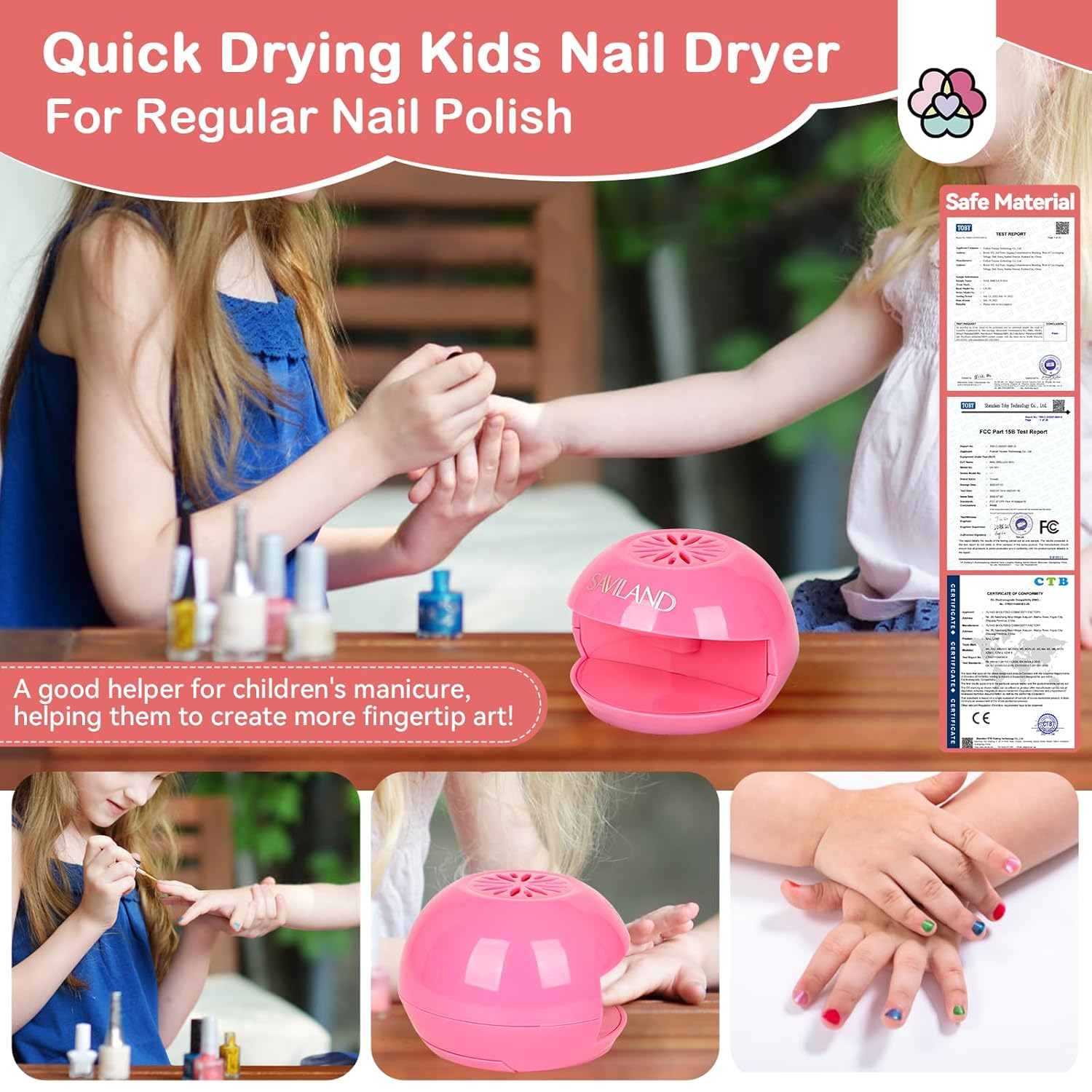 SAVILAND Mini Nail Dryer for Kids Quick Dry Regular Polish Perfect for Beginners 4 Lamps - Image 2