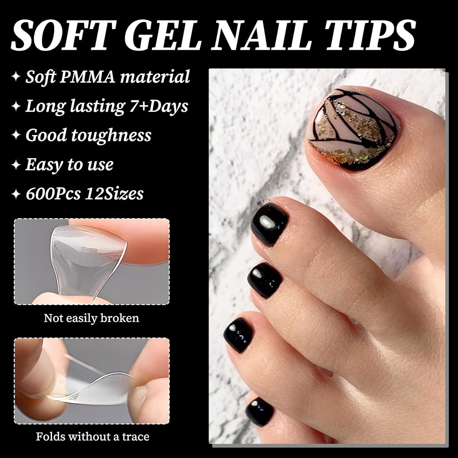 LuckForever 600 Piece Short Square Clear Acrylic Gel Fake Toenail Tips - Image 6