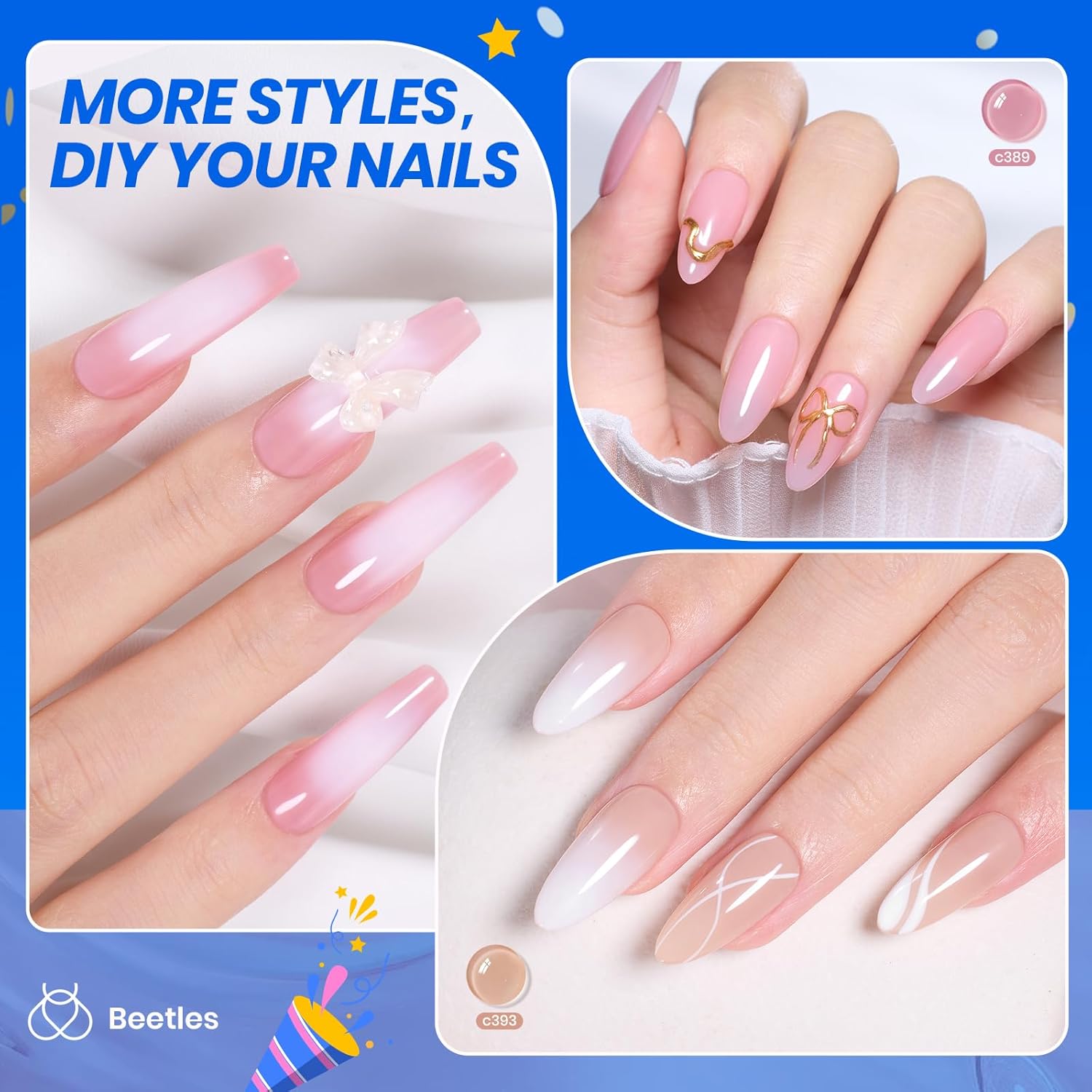 Beetles Nude Gel Nail Polish Set 6 Colors Pink Brown Neutral Jelly Manicure - Image 3