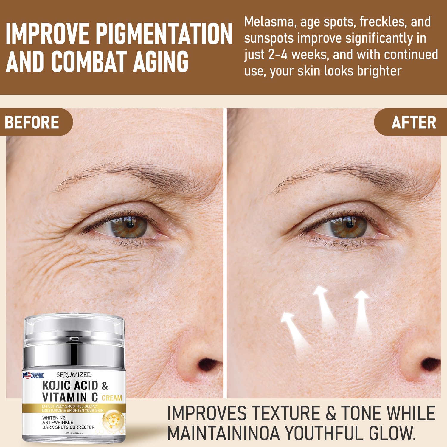 Kojic Acid Vitamin C Dark Spot Corrector Anti-Wrinkle Cream 1.69 fl oz - Image 2