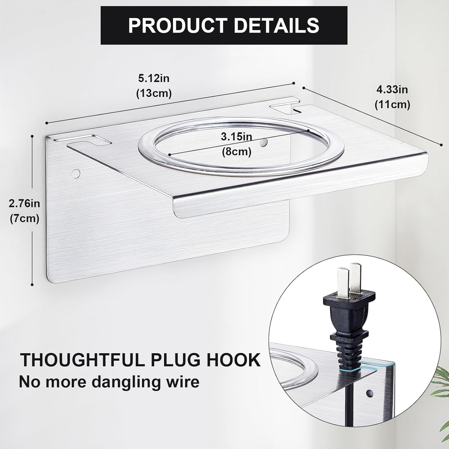 Stainless Steel Wall Mount Adhesive Hair Dryer Holder Organizer for Bathroom & Barber Shops - Image 4