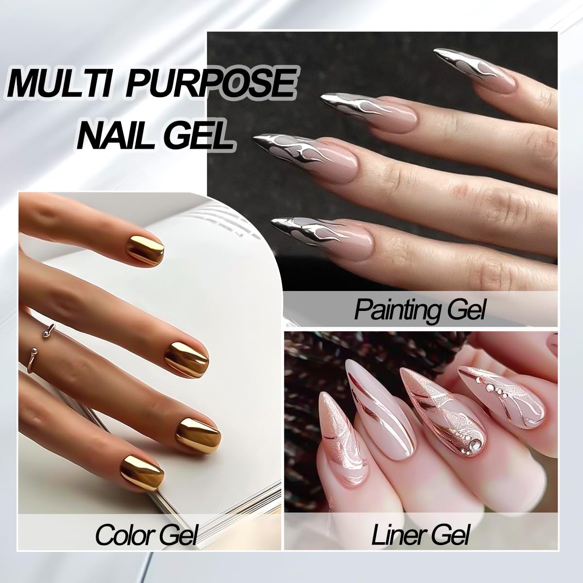 3D Metallic Chrome Gel Nail Polish Set Reflective Mirror Effect for DIY Manicures 10ml - Image 4