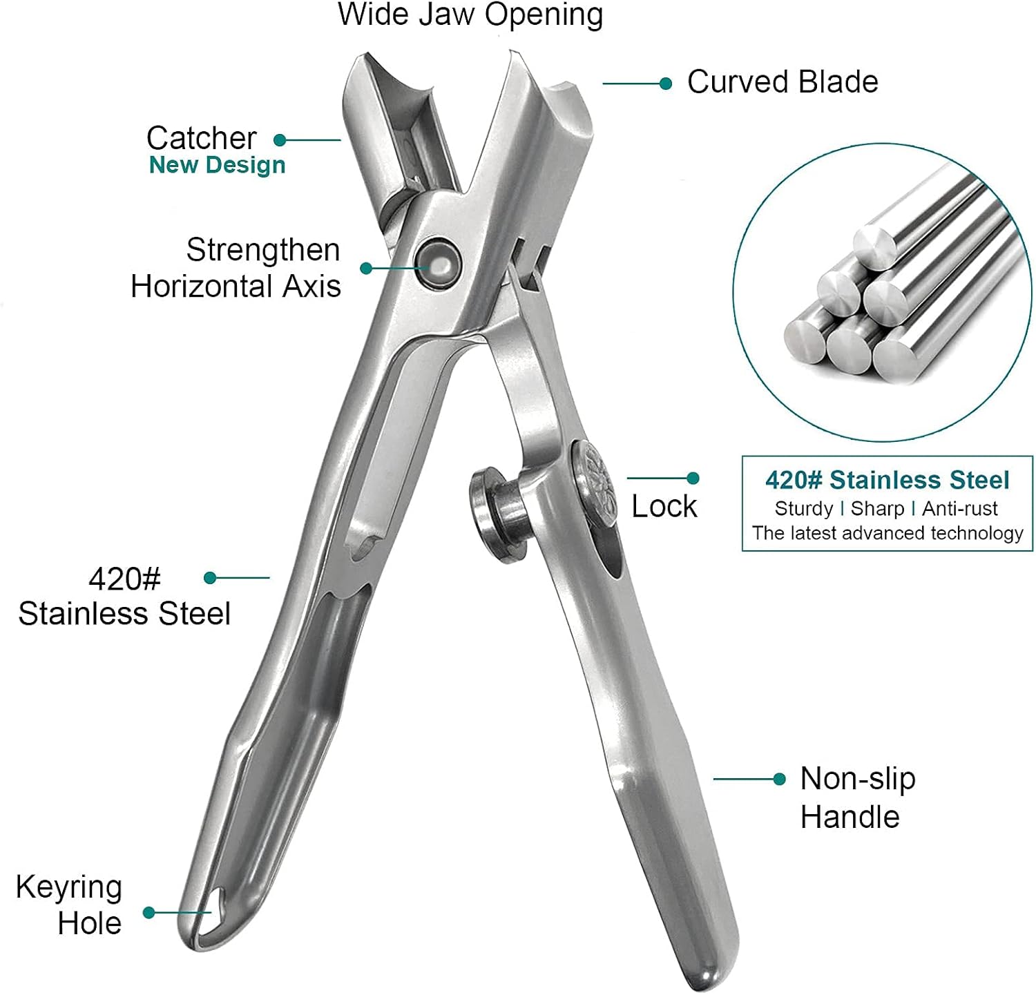 Ergonomic Long Handle Nail Clippers for Thick Nails with Integrated Catcher for Men & Women - Image 4
