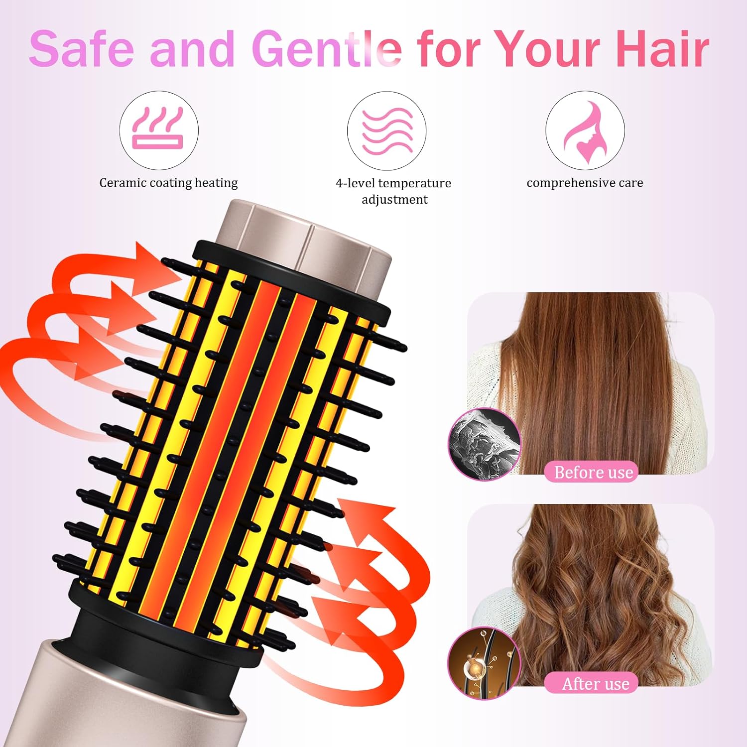 Portable Mini 3-in-1 Cordless Hair Curling Iron Brush with 7000mAh Battery, Blush Pink - Image 2
